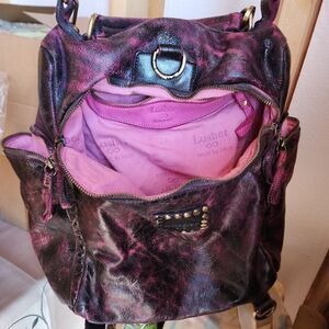 Pink and Black Distressed Leather Women’s Shoulder Bag